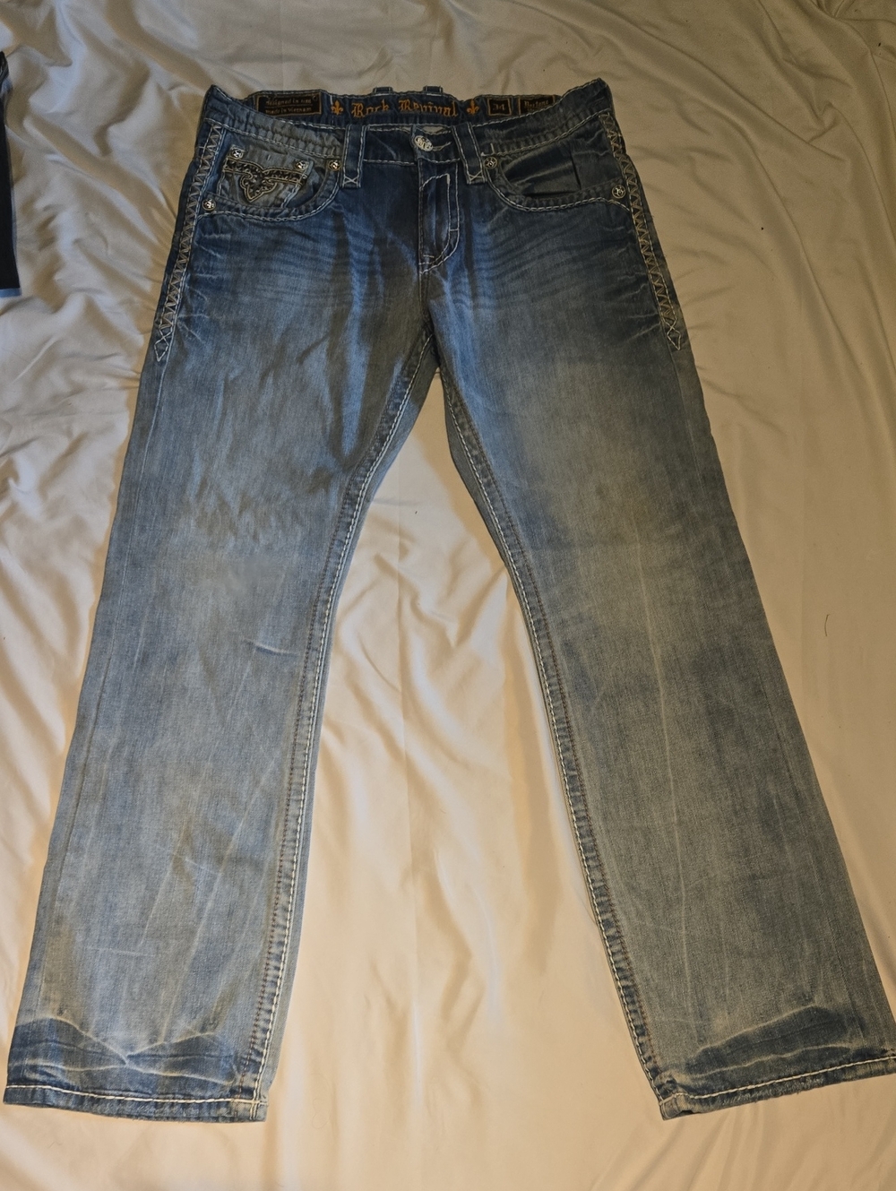 Rock Revival Men's Washed Blue Relaxed Straight Jeans
